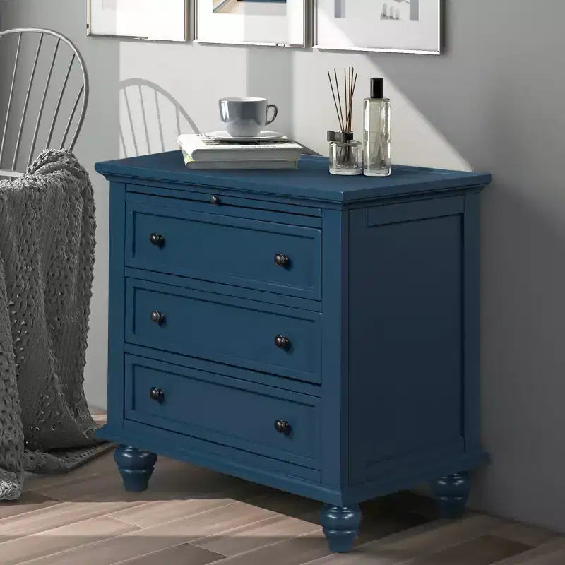 GDFStudio Henry 3-Drawer Storage Wood Cabinet with Pull-Out Tray Versatile End Table