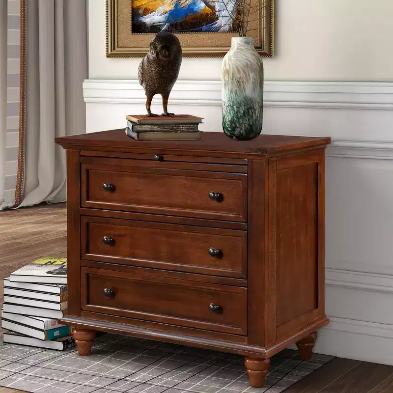 GDFStudio Henry 3-Drawer Storage Wood Cabinet with Pull-Out Tray Versatile End Table