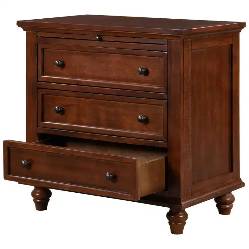 GDFStudio Henry 3-Drawer Storage Wood Cabinet with Pull-Out Tray Versatile End Table