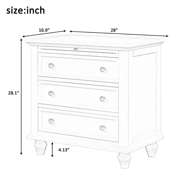 GDFStudio Henry 3-Drawer Storage Wood Cabinet with Pull-Out Tray Versatile End Table