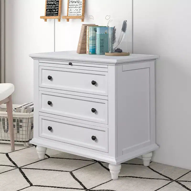 GDFStudio Henry 3-Drawer Storage Wood Cabinet with Pull-Out Tray Versatile End Table