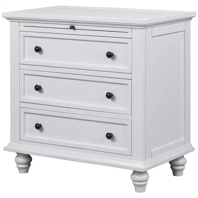 GDFStudio Henry 3-Drawer Storage Wood Cabinet with Pull-Out Tray Versatile End Table