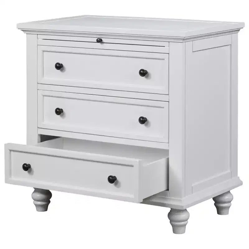 GDFStudio Henry 3-Drawer Storage Wood Cabinet with Pull-Out Tray Versatile End Table