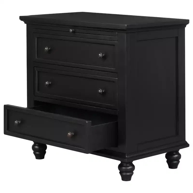 GDFStudio Henry 3-Drawer Storage Wood Cabinet with Pull-Out Tray Versatile End Table