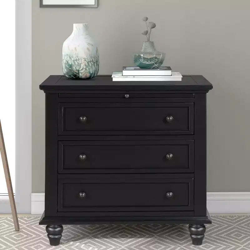 GDFStudio Henry 3-Drawer Storage Wood Cabinet with Pull-Out Tray Versatile End Table