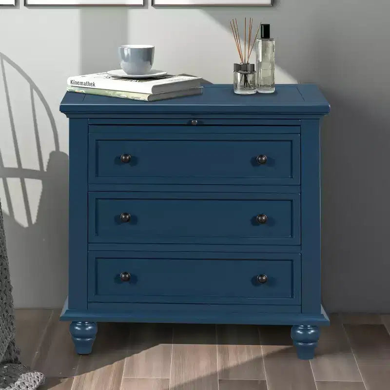 GDFStudio Henry 3-Drawer Storage Wood Cabinet with Pull-Out Tray Versatile End Table