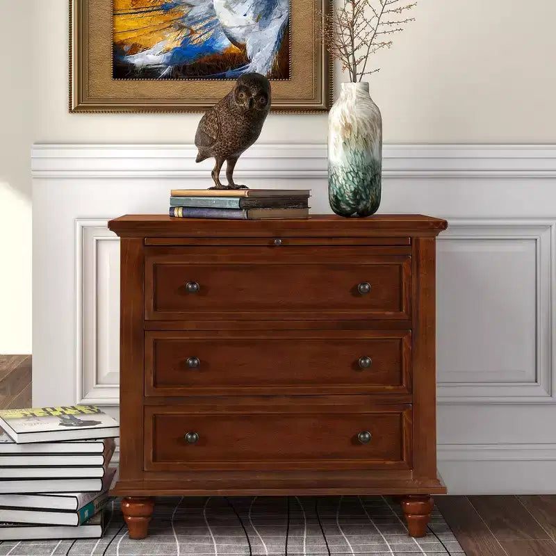 GDFStudio Henry 3-Drawer Storage Wood Cabinet with Pull-Out Tray Versatile End Table