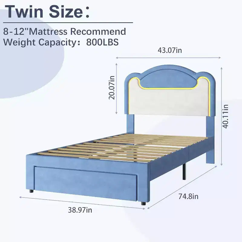 Double-layer Soft-padded Bed Frame Without Drawers, Spring-free Bed Frame, Princess-style Girl Bed Frame, Wooden Crossbeam (Pinkish-white)