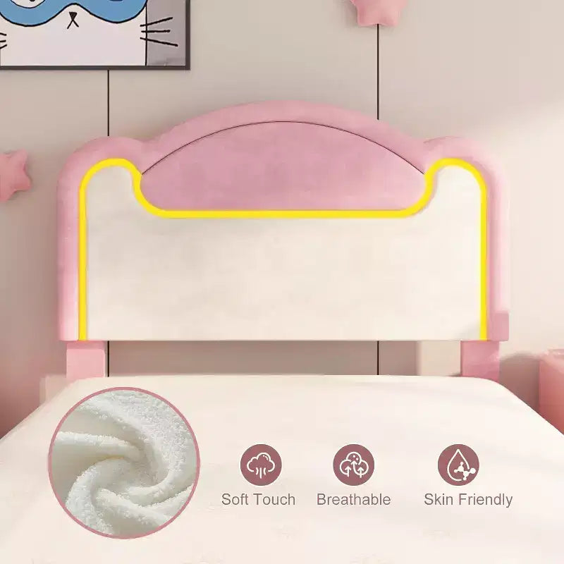 Double-layer Soft-padded Bed Frame Without Drawers, Spring-free Bed Frame, Princess-style Girl Bed Frame, Wooden Crossbeam (Pinkish-white)