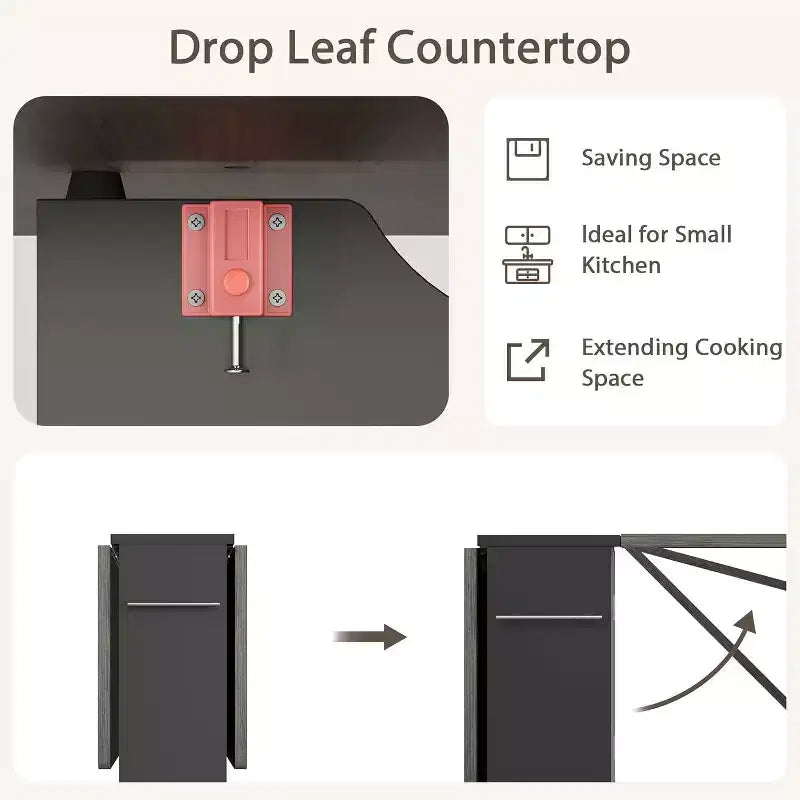 Folding Dining Table, Drop Leaf Table with 6 Wheels and 2-Tier Storage Shelf, Space-Saving Dining Table for Small Spaces