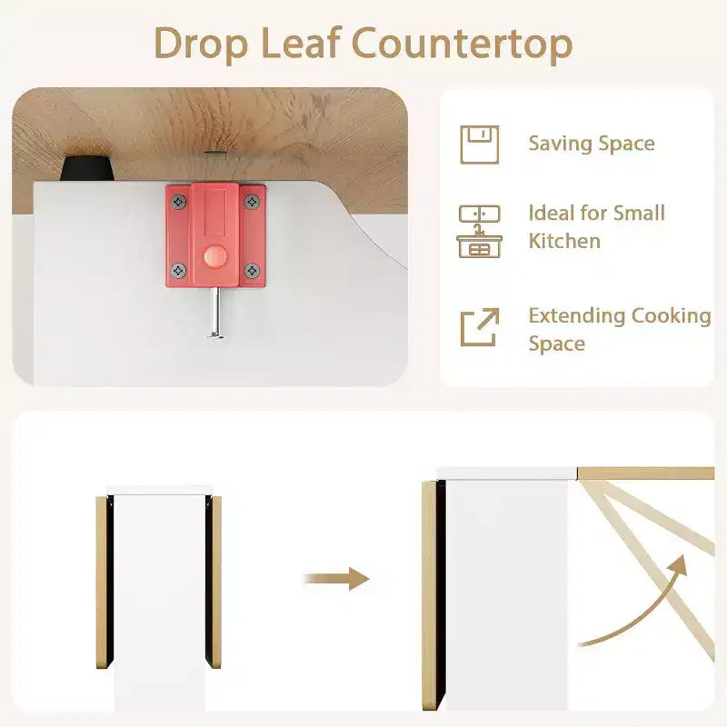Folding Dining Table, Drop Leaf Table with 6 Wheels and 2-Tier Storage Shelf, Space-Saving Dining Table for Small Spaces