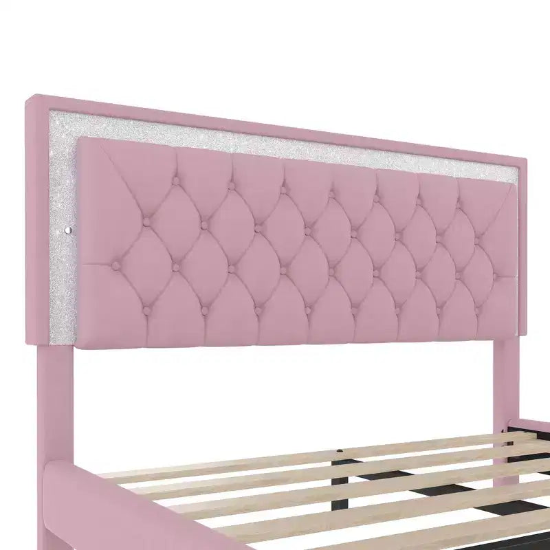 Whisen Queen Size Upholstered Bed Frame, Modern Velvet Platform Bed with Tufted Headboard