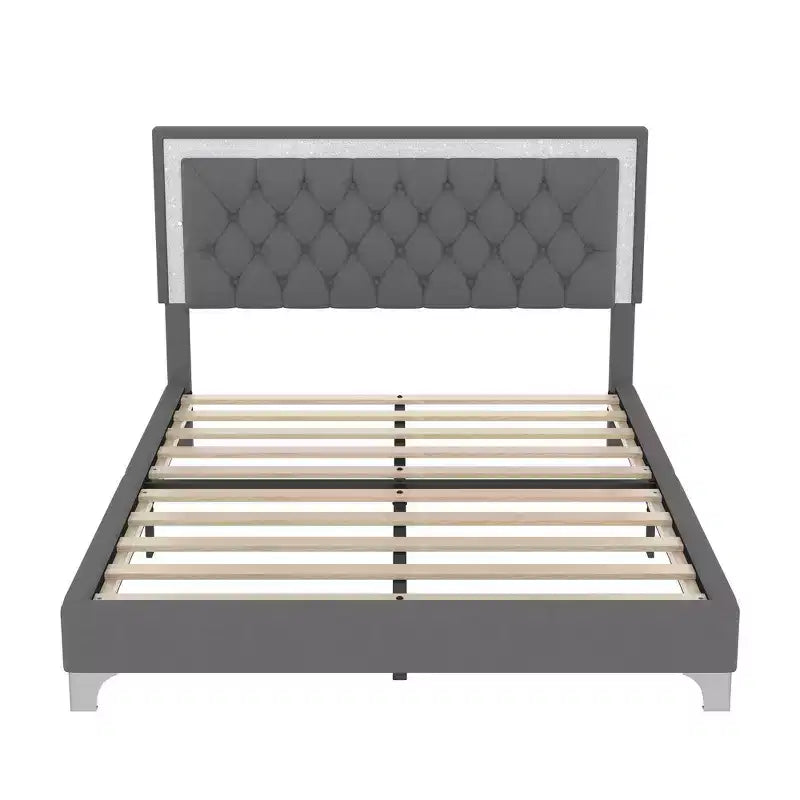 Whisen Queen Size Upholstered Bed Frame, Modern Velvet Platform Bed with Tufted Headboard