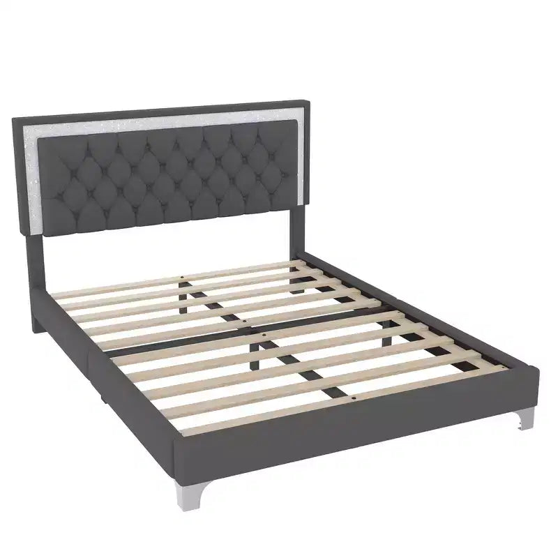 Whisen Queen Size Upholstered Bed Frame, Modern Velvet Platform Bed with Tufted Headboard