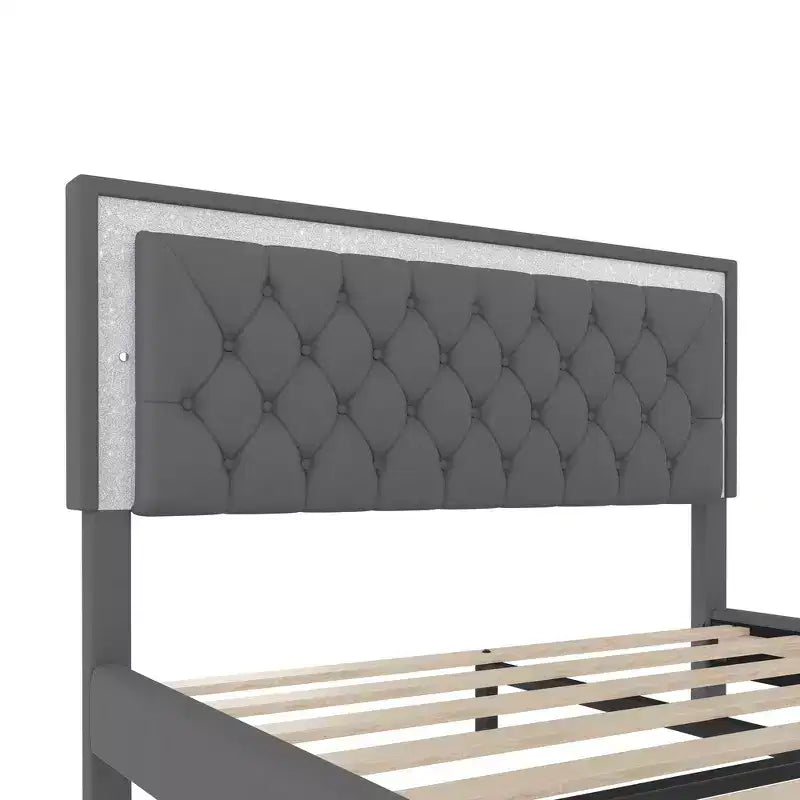 Whisen Queen Size Upholstered Bed Frame, Modern Velvet Platform Bed with Tufted Headboard