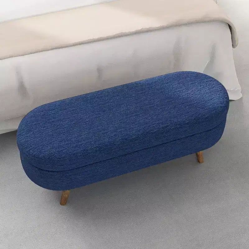 TUYOHW 44 Modern Storage Bench with Linen Upholstered Oval Footstool End of Bed Bench with Wood Legs Entryway Bench for Bedroom, Living Room