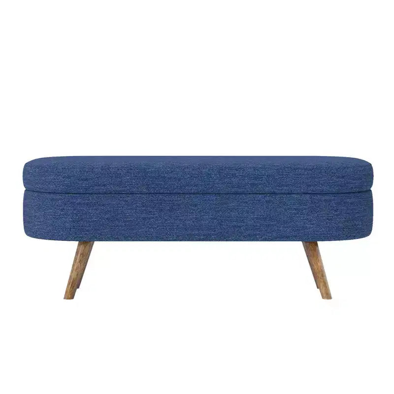 TUYOHW 44 Modern Storage Bench with Linen Upholstered Oval Footstool End of Bed Bench with Wood Legs Entryway Bench for Bedroom, Living Room