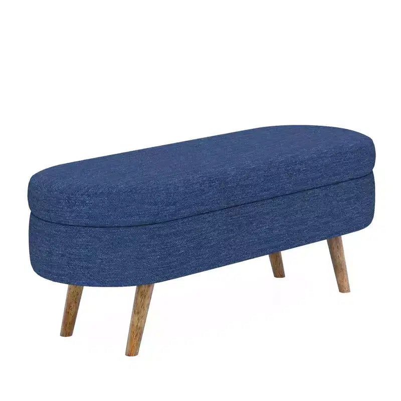 TUYOHW 44 Modern Storage Bench with Linen Upholstered Oval Footstool End of Bed Bench with Wood Legs Entryway Bench for Bedroom, Living Room