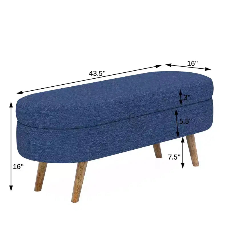 TUYOHW 44 Modern Storage Bench with Linen Upholstered Oval Footstool End of Bed Bench with Wood Legs Entryway Bench for Bedroom, Living Room