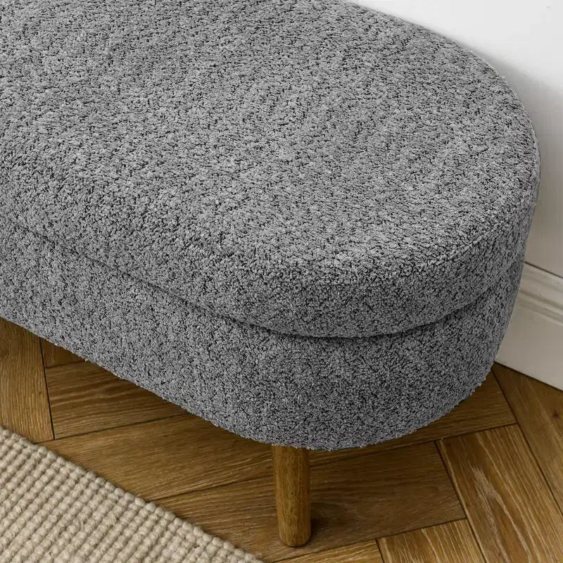 TUYOHW 44 Modern Storage Bench with Linen Upholstered Oval Footstool End of Bed Bench with Wood Legs Entryway Bench for Bedroom, Living Room