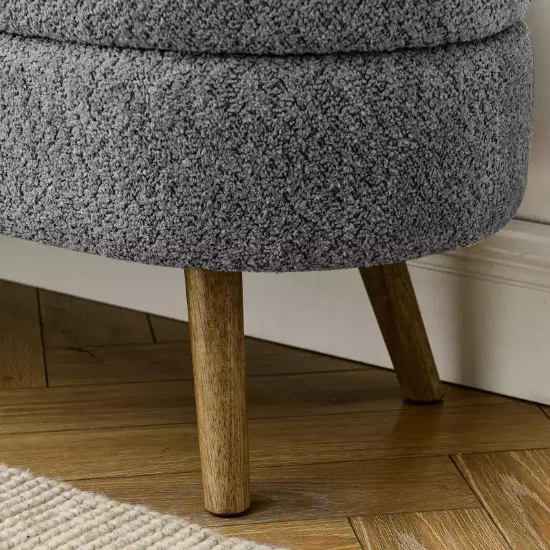 TUYOHW 44 Modern Storage Bench with Linen Upholstered Oval Footstool End of Bed Bench with Wood Legs Entryway Bench for Bedroom, Living Room