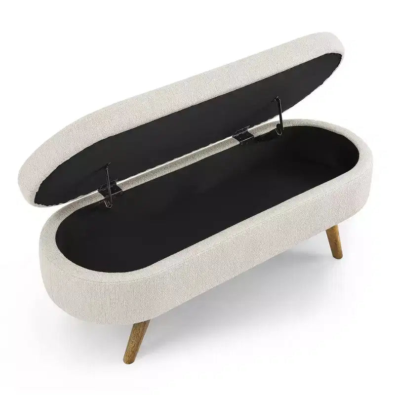 TUYOHW 44 Modern Storage Bench with Linen Upholstered Oval Footstool End of Bed Bench with Wood Legs Entryway Bench for Bedroom, Living Room