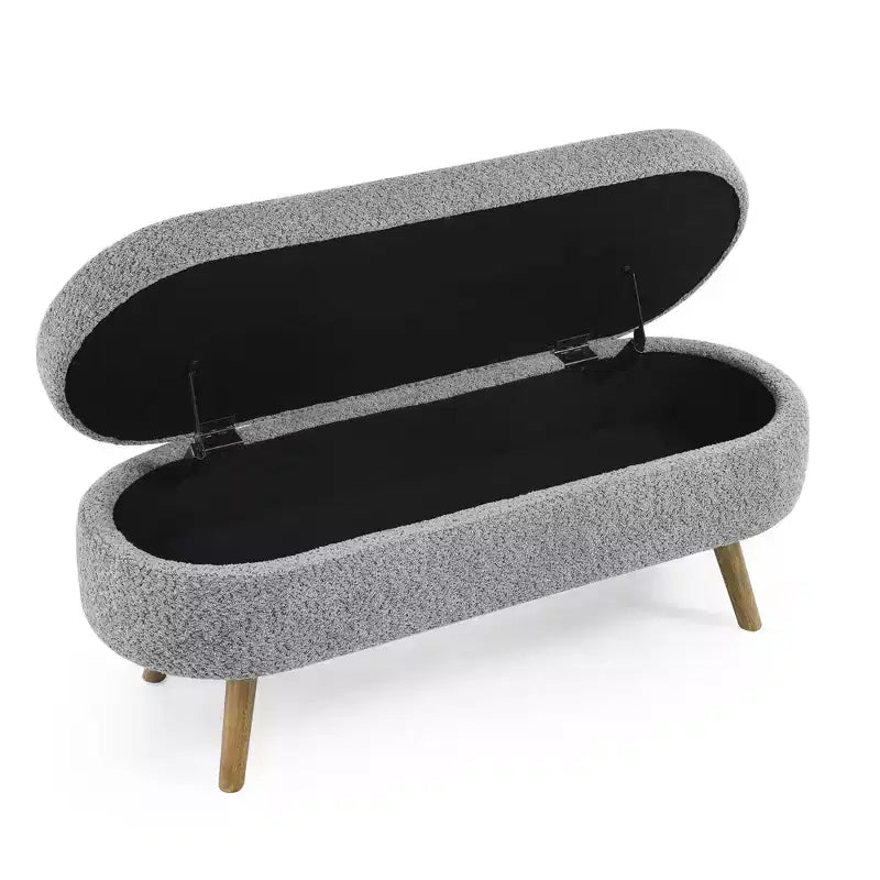 TUYOHW 44 Modern Storage Bench with Linen Upholstered Oval Footstool End of Bed Bench with Wood Legs Entryway Bench for Bedroom, Living Room