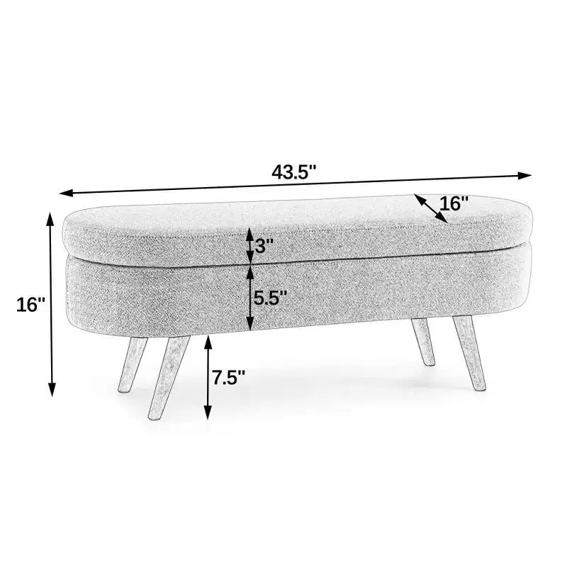 TUYOHW 44 Modern Storage Bench with Linen Upholstered Oval Footstool End of Bed Bench with Wood Legs Entryway Bench for Bedroom, Living Room