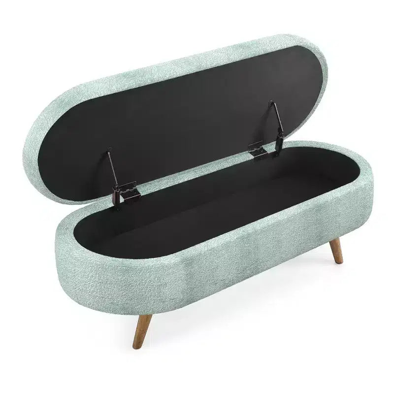 TUYOHW 44 Modern Storage Bench with Linen Upholstered Oval Footstool End of Bed Bench with Wood Legs Entryway Bench for Bedroom, Living Room