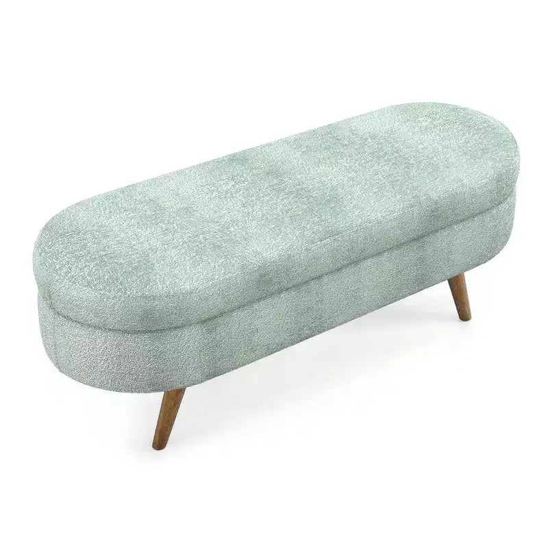 TUYOHW 44 Modern Storage Bench with Linen Upholstered Oval Footstool End of Bed Bench with Wood Legs Entryway Bench for Bedroom, Living Room