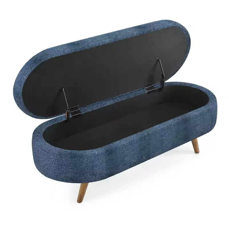 TUYOHW 44 Modern Storage Bench with Linen Upholstered Oval Footstool End of Bed Bench with Wood Legs Entryway Bench for Bedroom, Living Room
