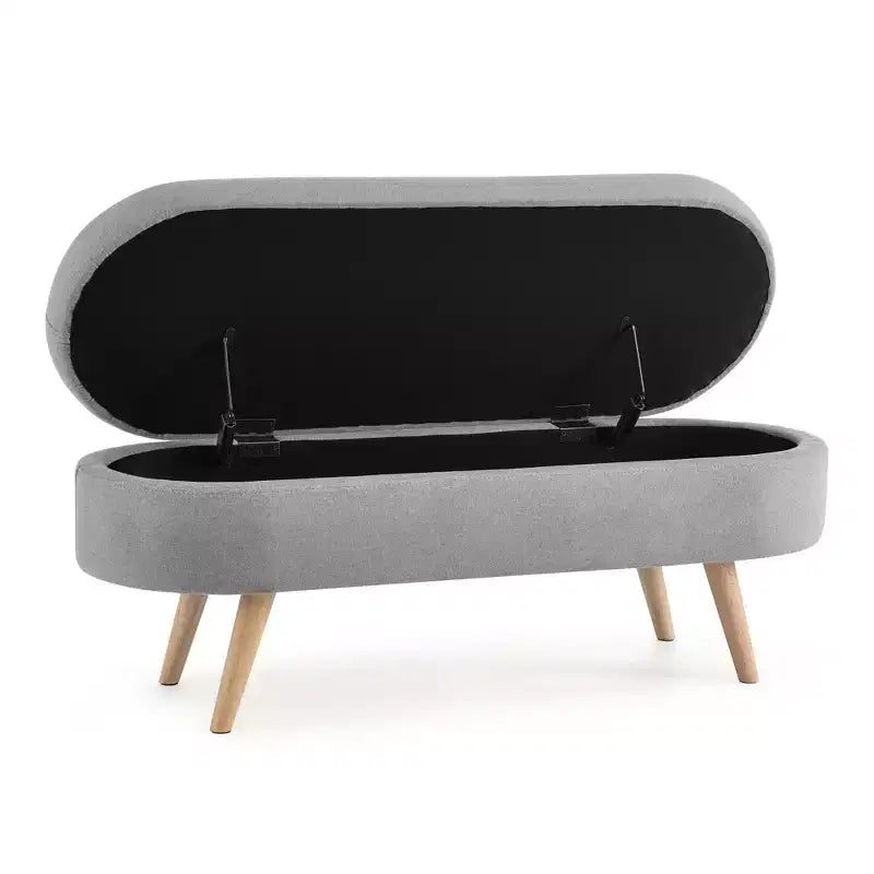 TUYOHW 44 Modern Storage Bench with Linen Upholstered Oval Footstool End of Bed Bench with Wood Legs Entryway Bench for Bedroom, Living Room