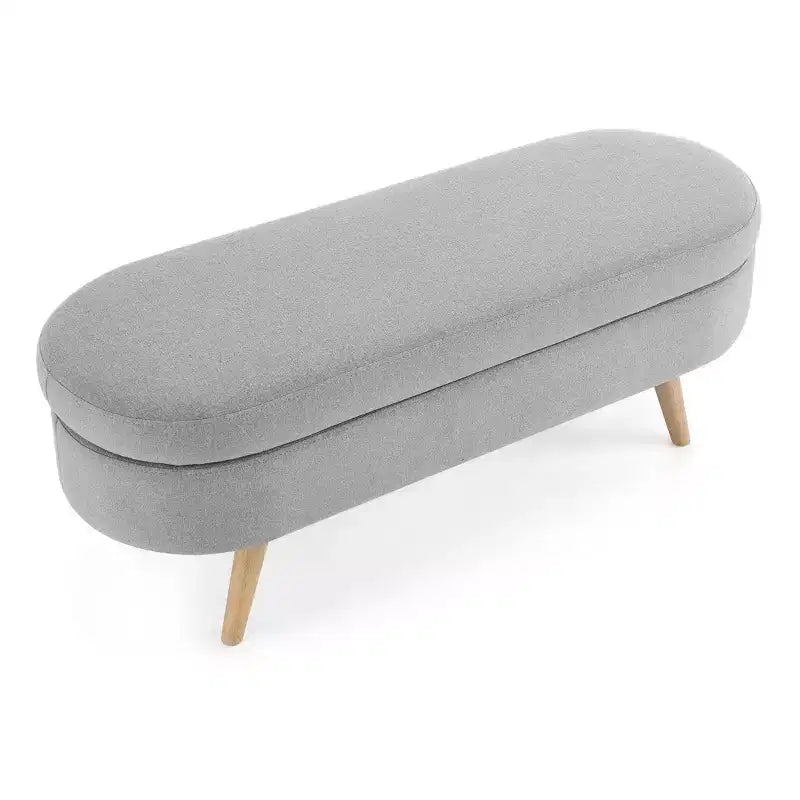 TUYOHW 44 Modern Storage Bench with Linen Upholstered Oval Footstool End of Bed Bench with Wood Legs Entryway Bench for Bedroom, Living Room