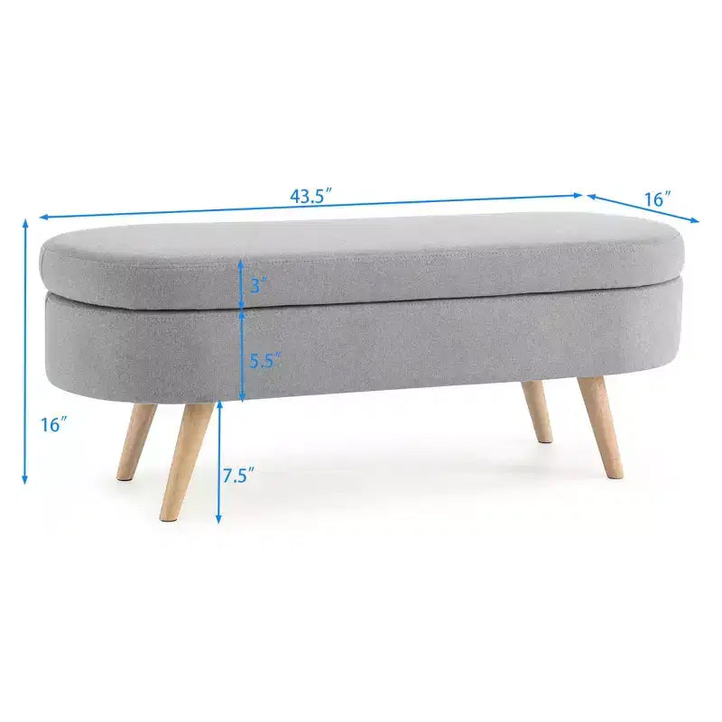 TUYOHW 44 Modern Storage Bench with Linen Upholstered Oval Footstool End of Bed Bench with Wood Legs Entryway Bench for Bedroom, Living Room
