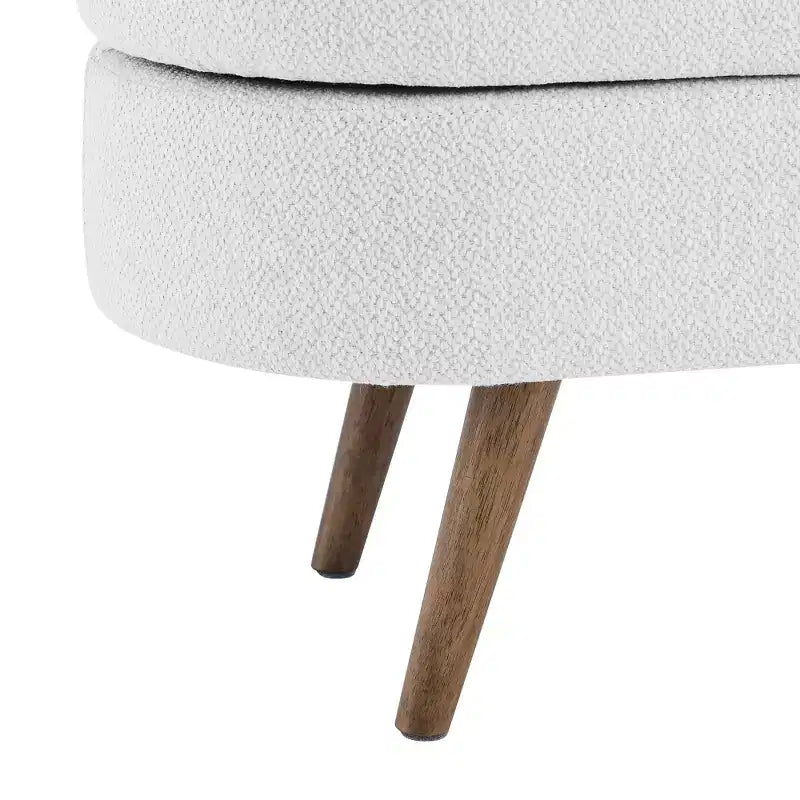 TUYOHW 44 Modern Storage Bench with Linen Upholstered Oval Footstool End of Bed Bench with Wood Legs Entryway Bench for Bedroom, Living Room