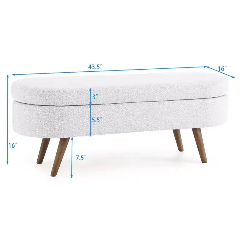 TUYOHW 44 Modern Storage Bench with Linen Upholstered Oval Footstool End of Bed Bench with Wood Legs Entryway Bench for Bedroom, Living Room