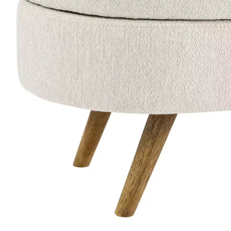 TUYOHW 44 Modern Storage Bench with Linen Upholstered Oval Footstool End of Bed Bench with Wood Legs Entryway Bench for Bedroom, Living Room