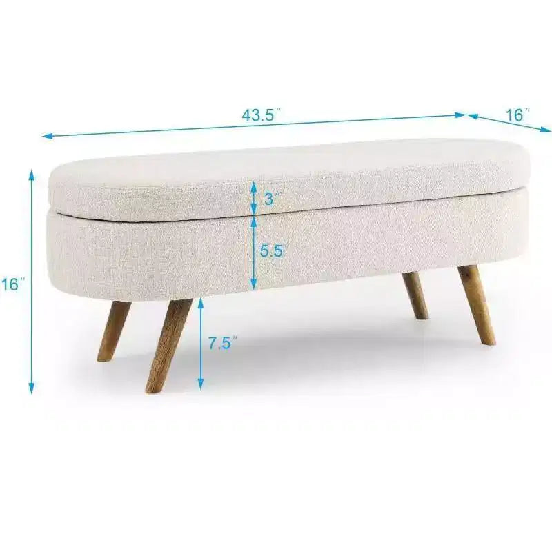 TUYOHW 44 Modern Storage Bench with Linen Upholstered Oval Footstool End of Bed Bench with Wood Legs Entryway Bench for Bedroom, Living Room