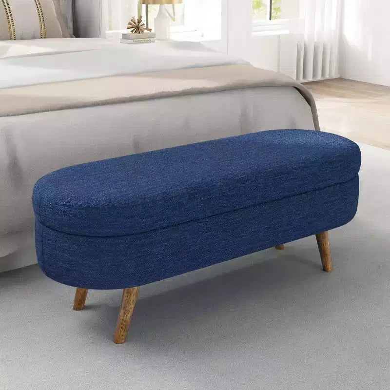 TUYOHW 44 Modern Storage Bench with Linen Upholstered Oval Footstool End of Bed Bench with Wood Legs Entryway Bench for Bedroom, Living Room