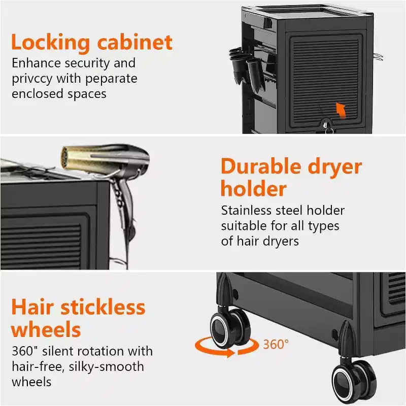 COZONY Salon Trolley Cart Lockable Rolling Cart with Wheels, Rolling Cart with Drawers, Beauty Salon Rolling Trolley Cart with 6 Trays & Tool Holders