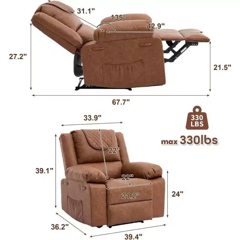 Oversized Massage Recliner Chair, PU Leather Single Sofa with Vibration Massage, Manual Reclining Chair for Living Room & Bedroom