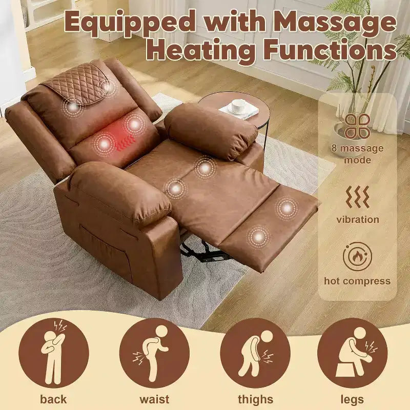 Oversized Massage Recliner Chair, PU Leather Single Sofa with Vibration Massage, Manual Reclining Chair for Living Room & Bedroom