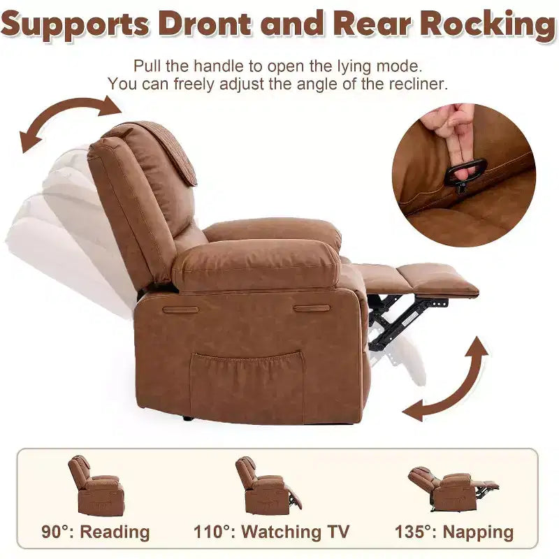 Oversized Massage Recliner Chair, PU Leather Single Sofa with Vibration Massage, Manual Reclining Chair for Living Room & Bedroom