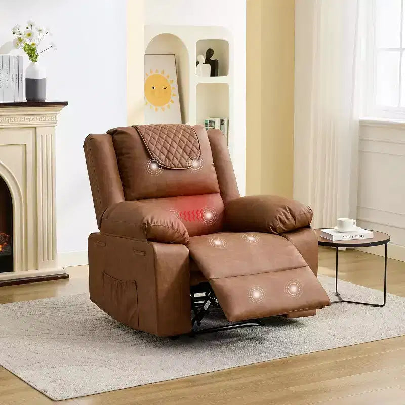 Oversized Massage Recliner Chair, PU Leather Single Sofa with Vibration Massage, Manual Reclining Chair for Living Room & Bedroom