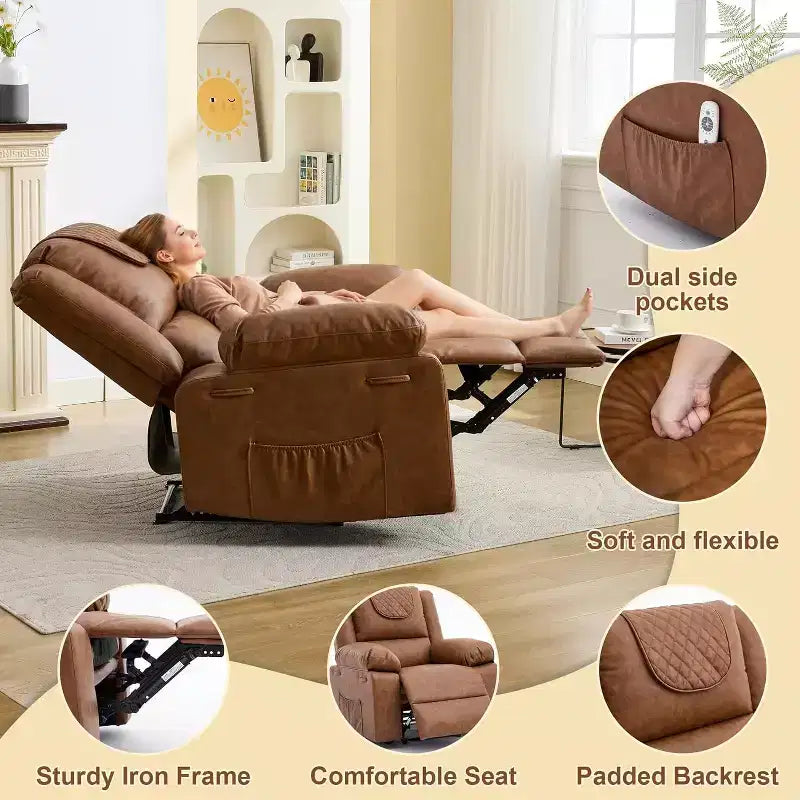 Oversized Massage Recliner Chair, PU Leather Single Sofa with Vibration Massage, Manual Reclining Chair for Living Room & Bedroom