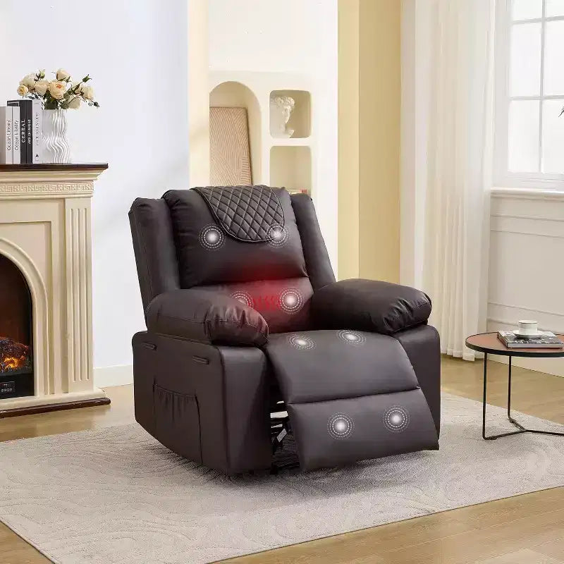 Oversized Massage Recliner Chair, PU Leather Single Sofa with Vibration Massage, Manual Reclining Chair for Living Room & Bedroom