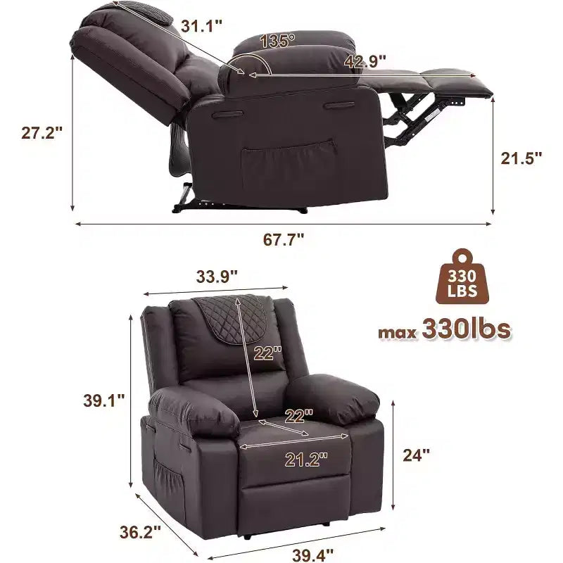 Oversized Massage Recliner Chair, PU Leather Single Sofa with Vibration Massage, Manual Reclining Chair for Living Room & Bedroom