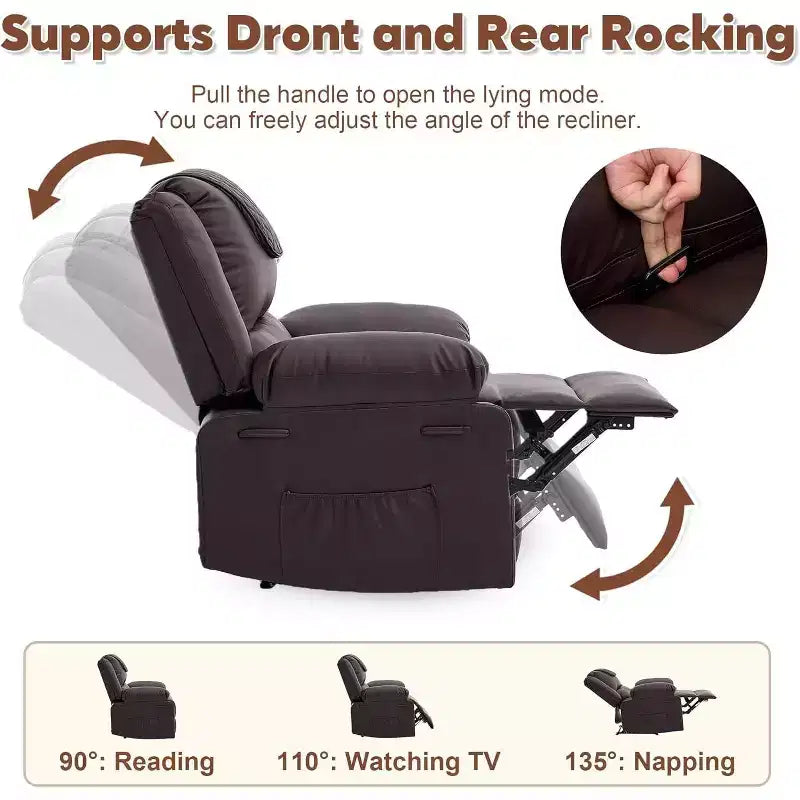 Oversized Massage Recliner Chair, PU Leather Single Sofa with Vibration Massage, Manual Reclining Chair for Living Room & Bedroom