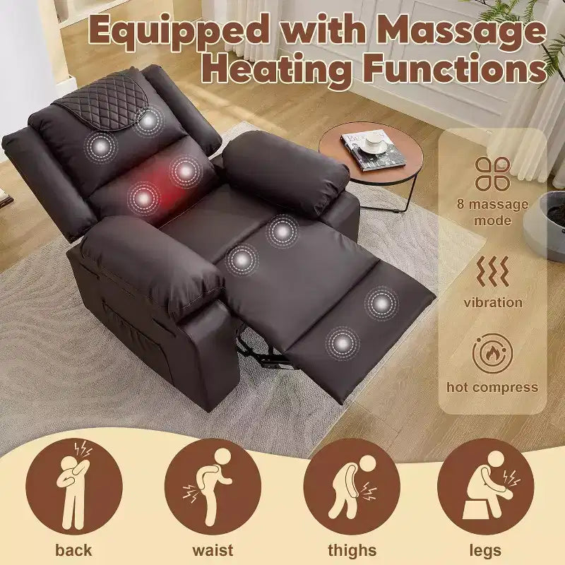Oversized Massage Recliner Chair, PU Leather Single Sofa with Vibration Massage, Manual Reclining Chair for Living Room & Bedroom