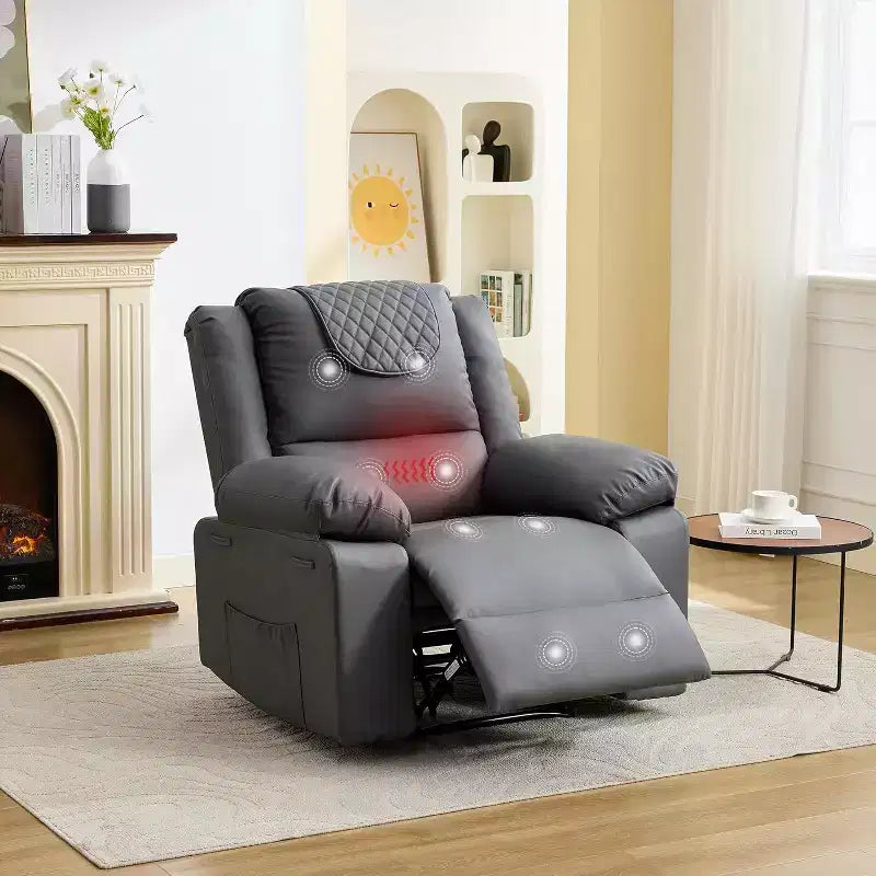 Oversized Massage Recliner Chair, PU Leather Single Sofa with Vibration Massage, Manual Reclining Chair for Living Room & Bedroom